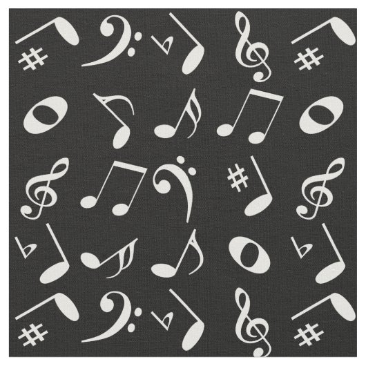 Weiße Musiknote Muster auf Schwarz Stoff (Nahaufnahme)