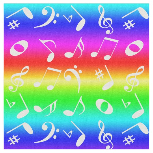 Weiße Musiknote Muster Regenbogen Gradient Stoff (Nahaufnahme)