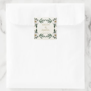 Weiße muslimische Hochzeit mit Blumenmuster Quadratischer Aufkleber