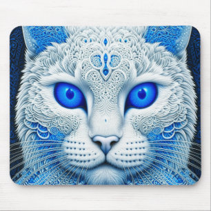 Weiße mystische Katze Ätherische AI-Kunst Mousepad