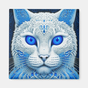Weiße mystische Katze Ätherische KI-Kunst Magnet