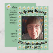 Weiße Narzisse auf grünem Foto-Memorial Programm (Vorne/Hinten)
