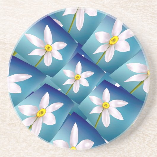 Weiße Narzissenmuster Getränkeuntersetzer (Vorne)