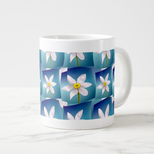 Weiße Narzissenmuster Jumbo-Tasse (Vorderseite Rechts)