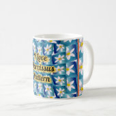 Weiße Narzissenmuster Kaffeetasse (VorderseiteRechts)