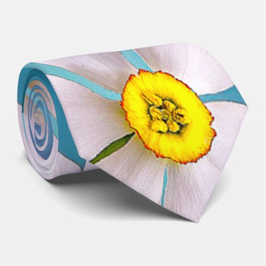 Weiße Narzissenmuster Krawatte (Gerollt)