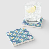 Weiße Narzissenmuster Steinuntersetzer (Seitenansicht)