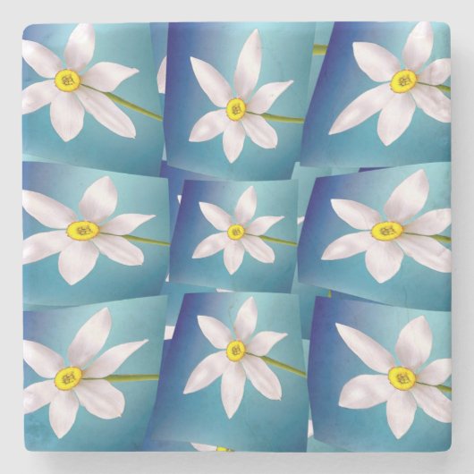 Weiße Narzissenmuster Steinuntersetzer (Vorderseite)