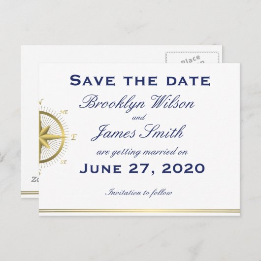 Weiße Nautische Hochzeit speichert das Datum der P Ankündigungspostkarte (Vorne/Hinten)