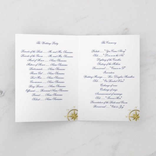 Weiße Nautische Hochzeitsprogramme Programm (Innenseite)