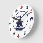 Weiße Nautische Segelboote/Anker/Rad-Silhouette Runde Wanduhr (Winkel)