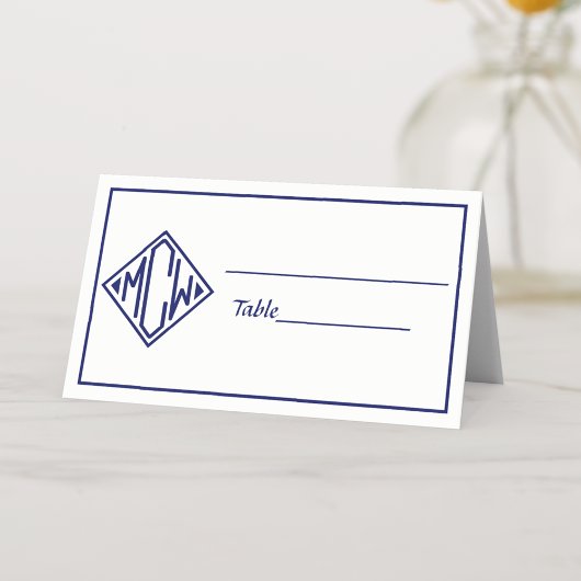 Weiße Navy Blau Diamant Monogramm-Schrift DIY Hint Platzkarte