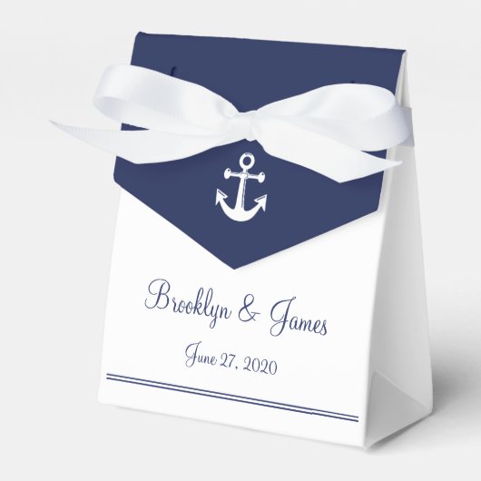 Weiße Navy Blue Nautic Gastgeschenk Hochzeit Boxen Geschenkschachtel (Vorderseite)