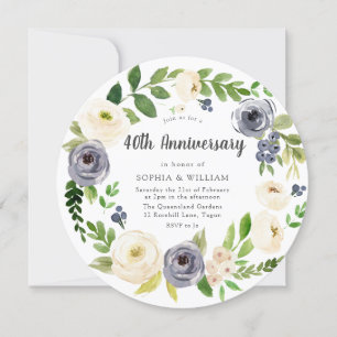 Weiße Navy-Blumenkranz 40. Hochzeitstag Einladung
