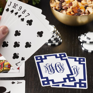 Weiße Navy griechische Schlüsselranken-Schrift Mon Spielkarten