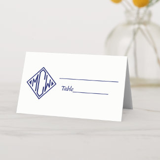 Weiße Navyblaue Diamant-Monogramm-Schriftart DIY-H Platzkarte