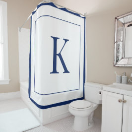 Weiße &navyblaue Monogramminitiale Duschvorhang