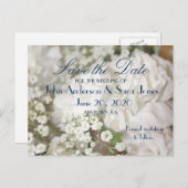 Weiße Nelken und Gipskraut retten Daten Ankündigungspostkarte (Vorne/Hinten)