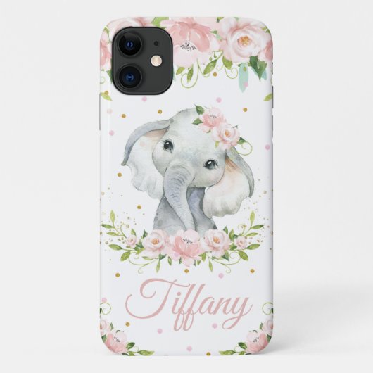 Weiße Niedliche Elefant Rosa Blütenblüte Case-Mate iPhone Hülle (Rückseite)