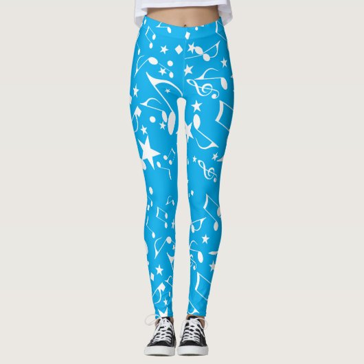 Weiße Noten zu blauen Leggings (Vorderseite)