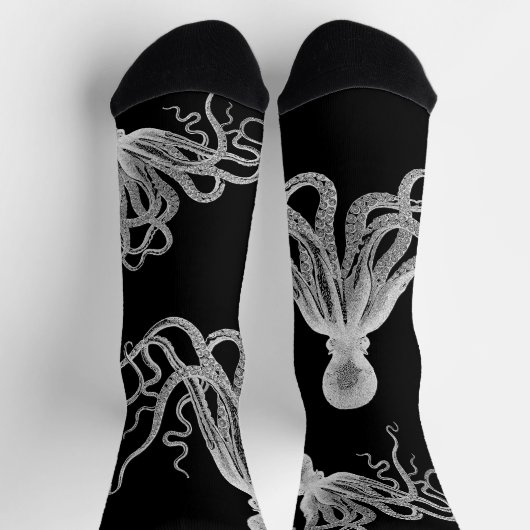 Weiße Octopus-schwarze Socken (Oben)