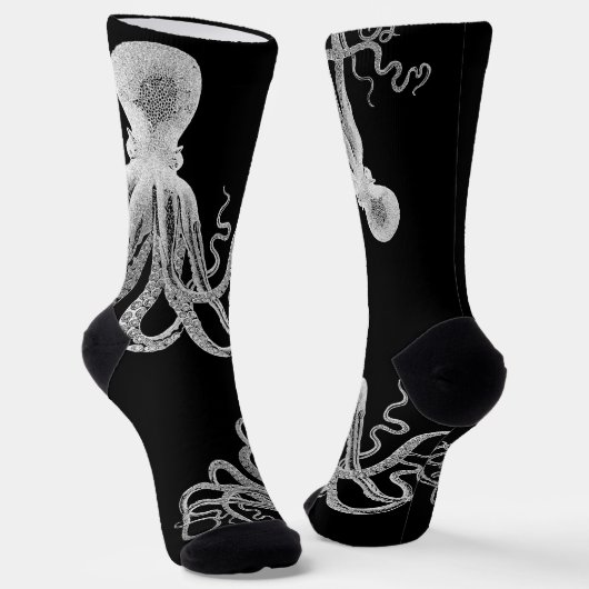Weiße Octopus-schwarze Socken (Gewinkelt)