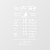 Weiße Öffnungszeiten. Benutzerdefiniertes Geschäft Fensteraufkleber (Blatt)