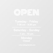 Weiße Öffnungszeiten - transparenter Hintergrund Fensteraufkleber (Blatt)