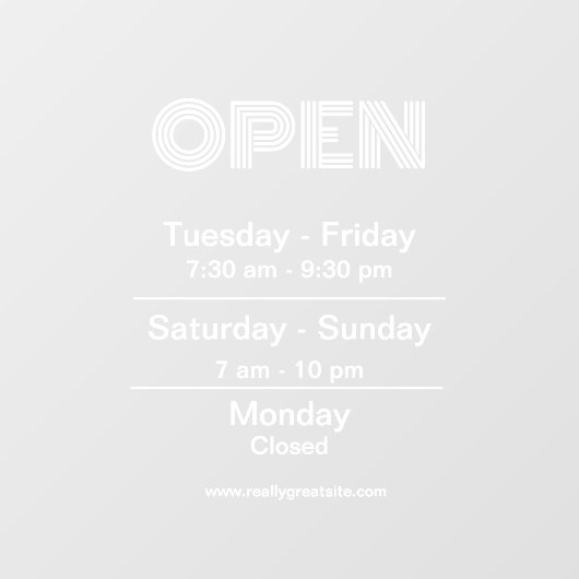 Weiße Öffnungszeiten - transparenter Hintergrund Fensteraufkleber (Blatt)