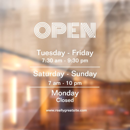 Weiße Öffnungszeiten - transparenter Hintergrund Fensteraufkleber (Blatt 2)