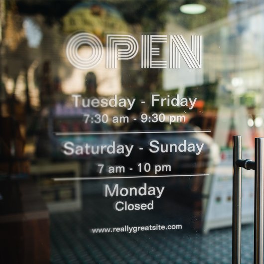 Weiße Öffnungszeiten - transparenter Hintergrund Fensteraufkleber