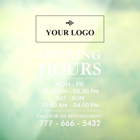 Weiße Öffnungszeiten und Nummer Ihres Firmenlogos Fensteraufkleber (Blatt 3)