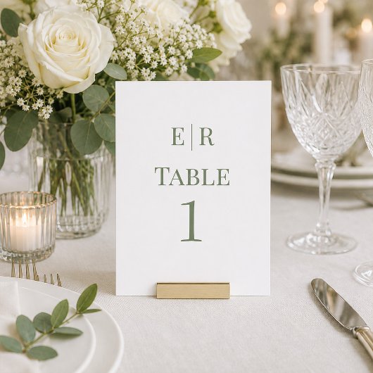 Weiße & Olivfarbene Hochzeitstisch-Nummer mit Mono Tischnummer