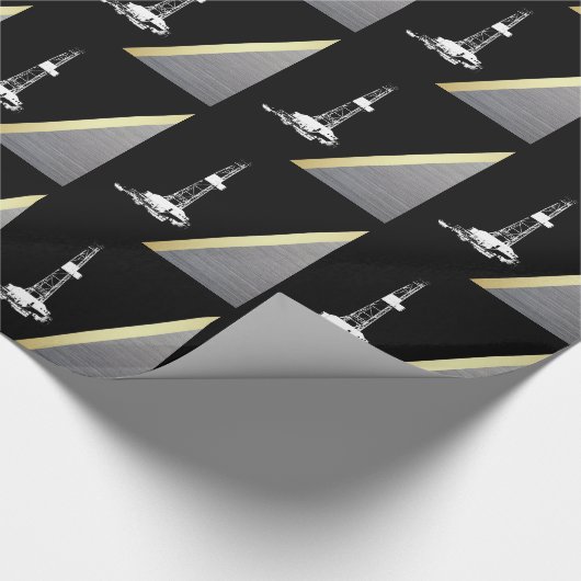Weiße Ölplattform-Silhouette auf Schwarzem und Geschenkpapier (Ecke)