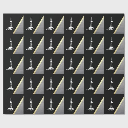 Weiße Ölplattform-Silhouette auf Schwarzem und Geschenkpapier (Flach)