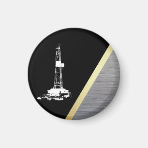 Weiße Ölplattform-Silhouette auf Schwarzem und Magnet