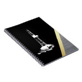 Weiße Ölplattform-Silhouette auf Schwarzem und Notizblock (Rechte Seite)