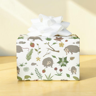 Weiße Opossum-Licht-Cottagecore-Waldparty Geschenkpapier