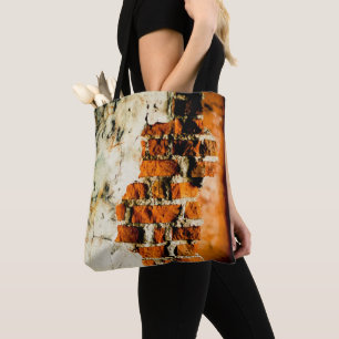 Weiße orange Coole alte Backsteinwand-Graffiti Tasche