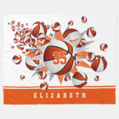 Weiße, orangefarbene Sportsäle für Mädchen Fleecedecke (Vorderseite (Horizontal))