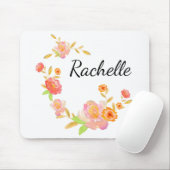 Weiße orangefarbene und rosa florale Monogramm Nam Mousepad (Mit Mouse)