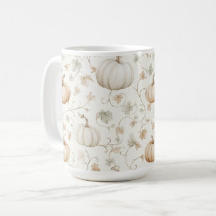 Weiße Orangen Kürbisse Blätter Kaffeetasse