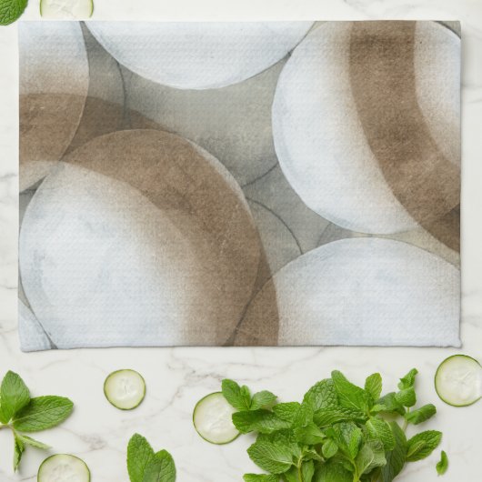 Weiße Orbs und braune Kreise Geschirrtuch (Gefaltet)