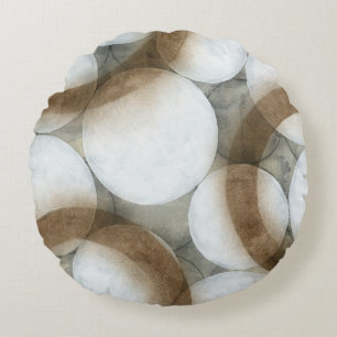 Weiße Orbs und braune Kreise Rundes Kissen