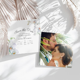 Weiße Orchid-Foto Hochzeit Speichern Sie die Datum Save The Date