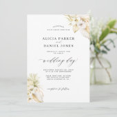 Weiße orchid tropische Pampas Gras elegante Hochze Einladung (Stehend Vorderseite)