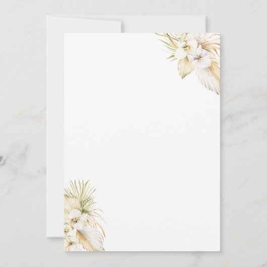 Weiße orchid tropische Pampas Gras elegante Hochze Einladung (Rückseite)