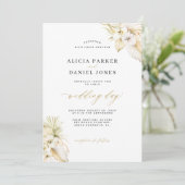 Weiße orchid tropische Pampas Gras elegante Hochze Einladung (Stehend Vorderseite)