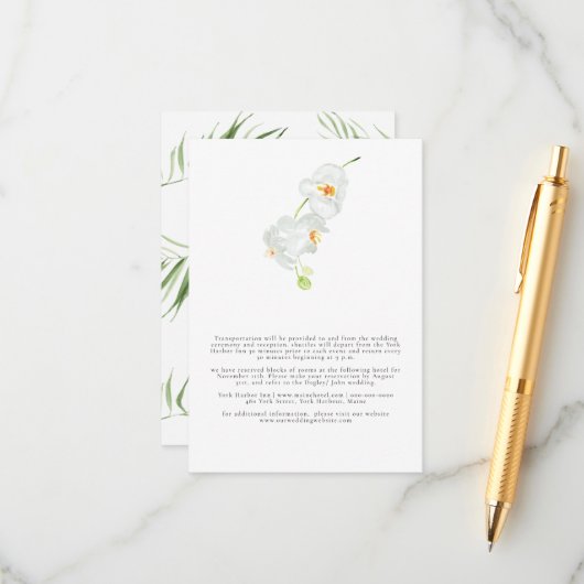 Weiße Orchidee | Angaben zur vertikalen Hochzeit Begleitkarte (Vorderseite/Rückseite Beispiel)