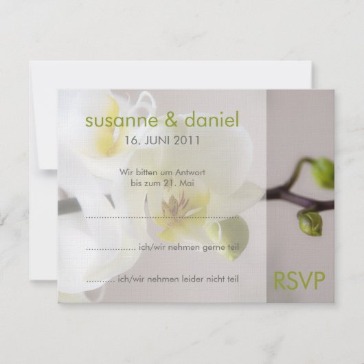 Weiße Orchidee • Antwortkarte zur Hochzeit Einladung (Vorderseite)